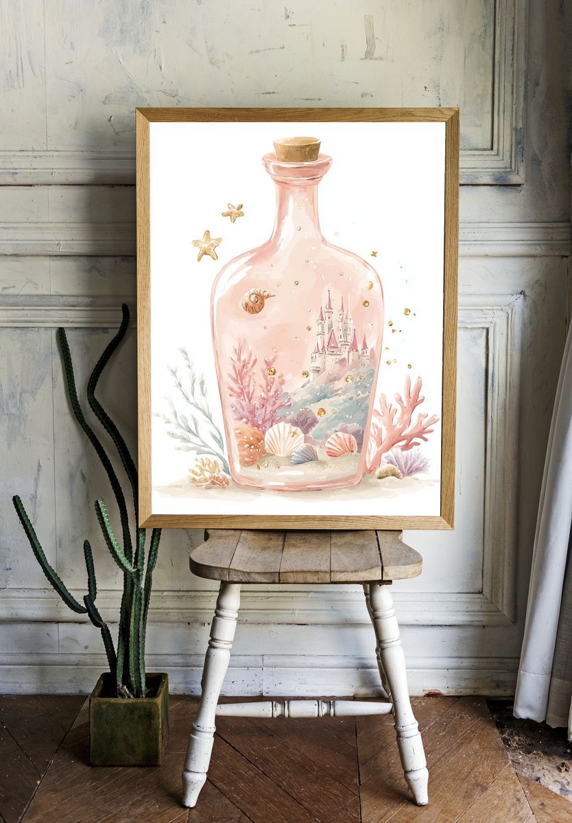 Seaside Castle in Bottle Illustration Poster. room preview