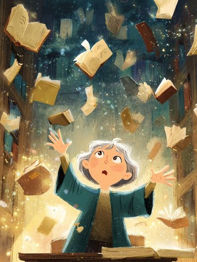 Floating Books Illustration Poster. poster print