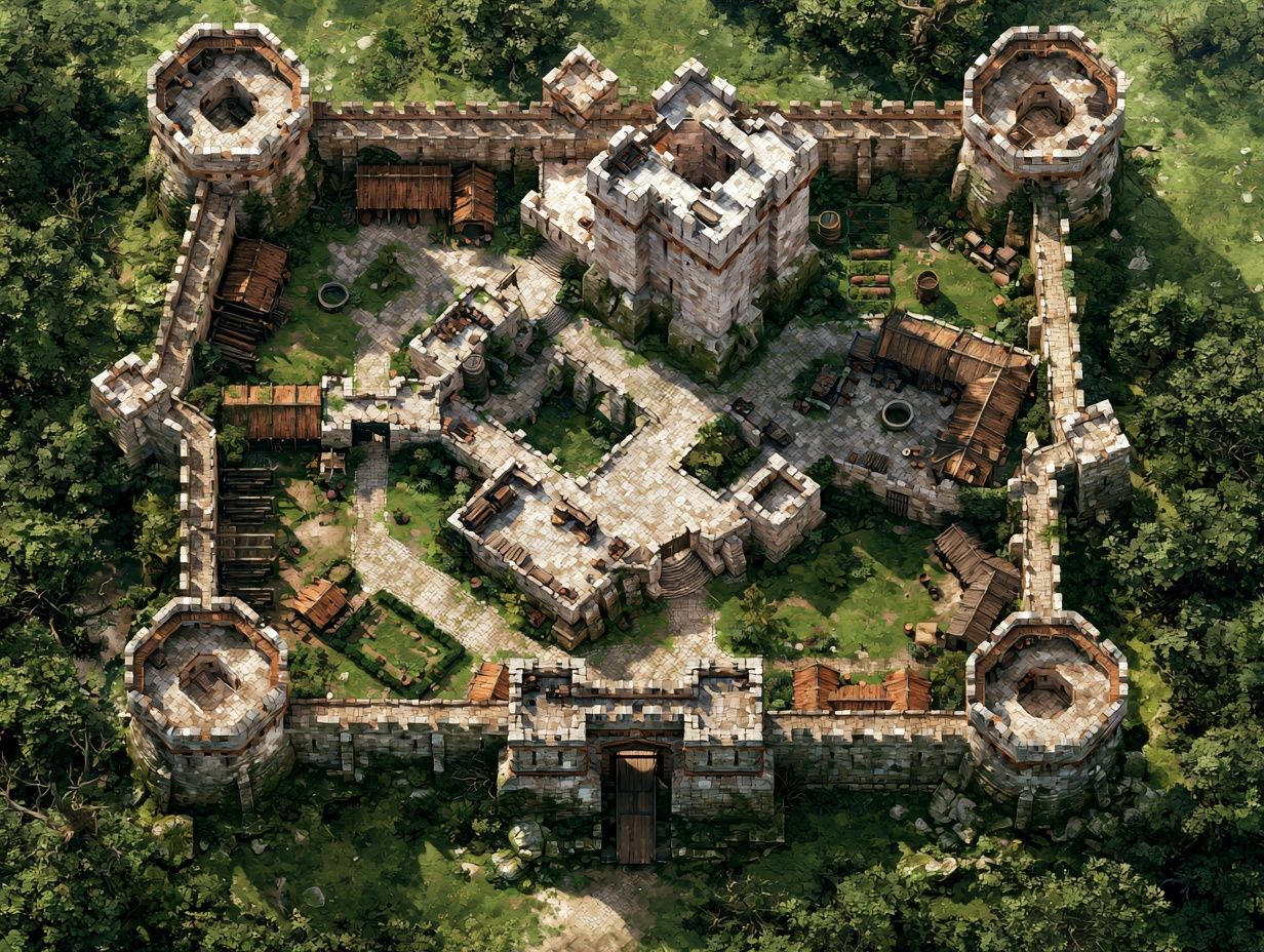 Medieval Castle Aerial Illustration Print. poster — illustration art