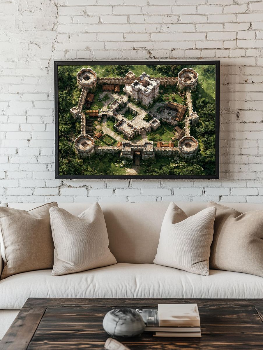Medieval Castle Aerial Illustration Print. — room view 1
