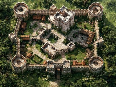 Medieval Castle Aerial Illustration Print. poster