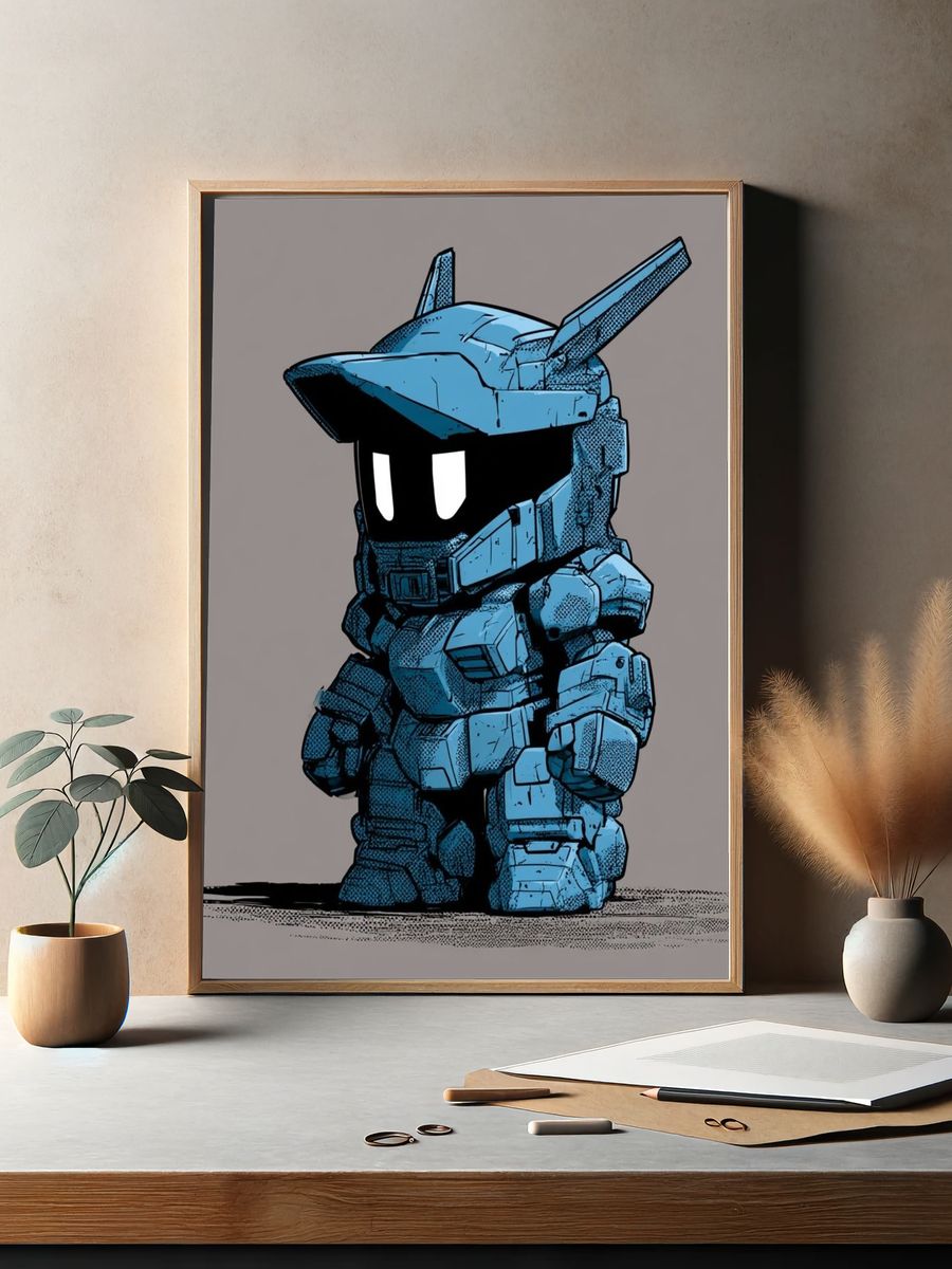 Blue Mecha Chibi Illustration Poster. — room view 2
