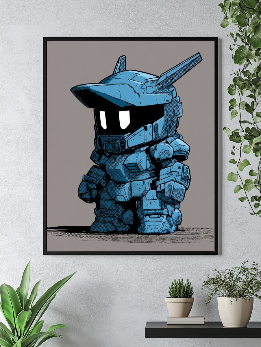 Blue Mecha Chibi Illustration Poster. — room view 4
