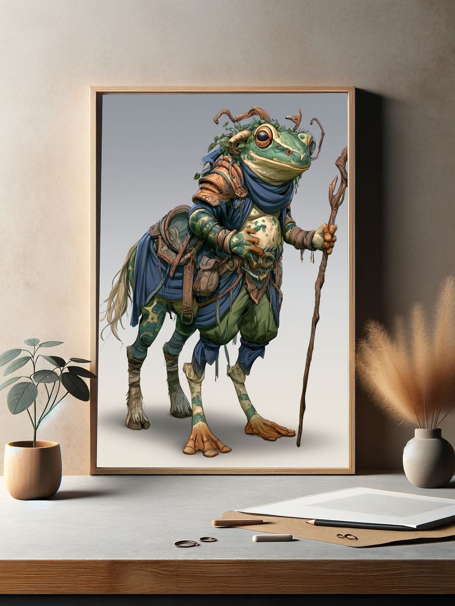 Fantasy Frog Wanderer Illustration Poster. — room view 2