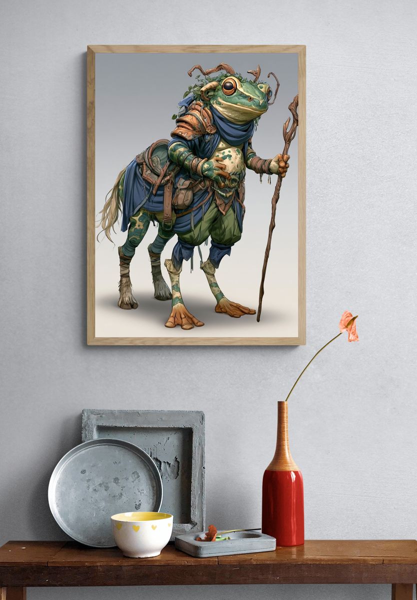 Fantasy Frog Wanderer Illustration Poster. — room view 3