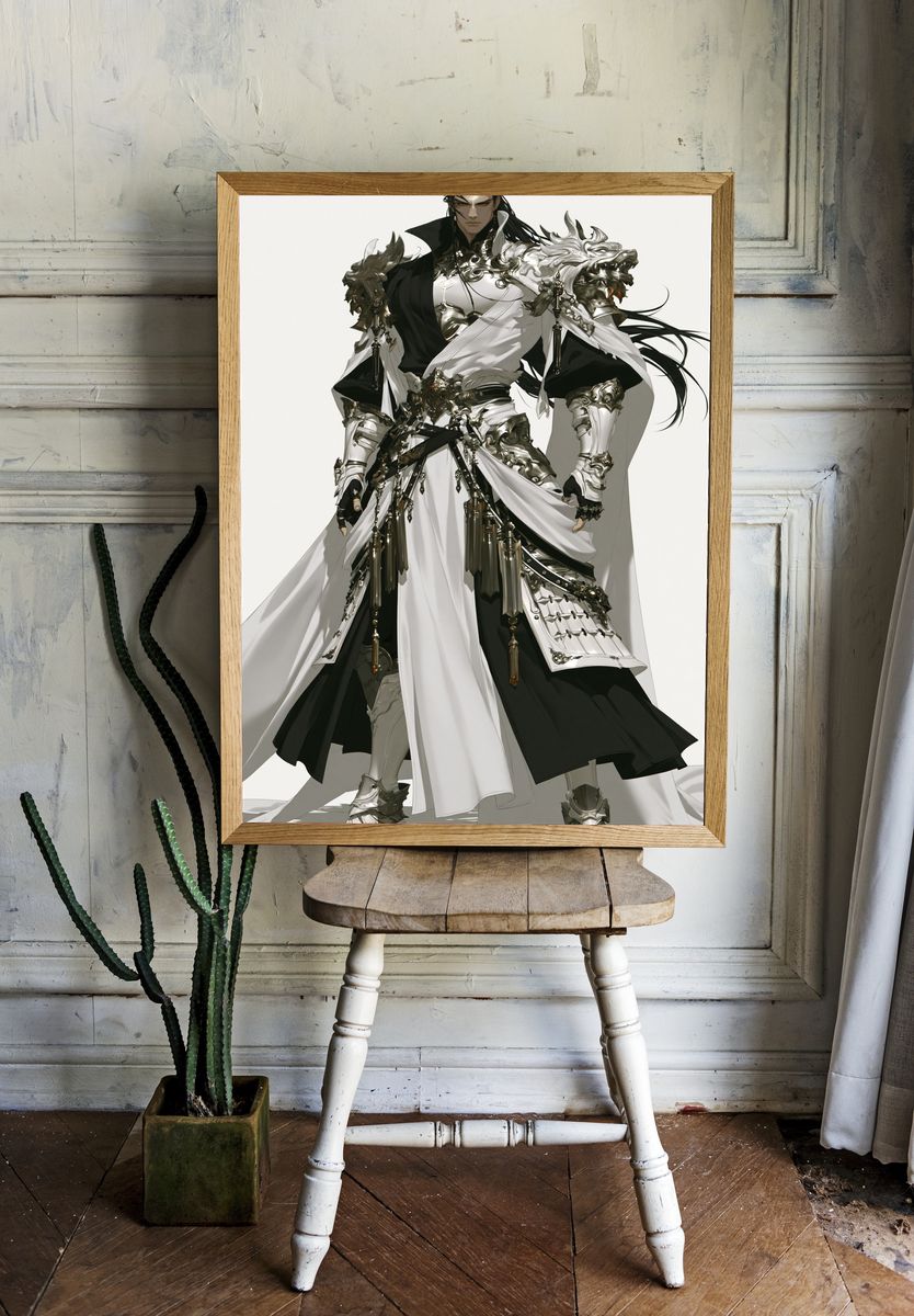 Armored Fantasy Warrior Illustration Poster. — room view 1