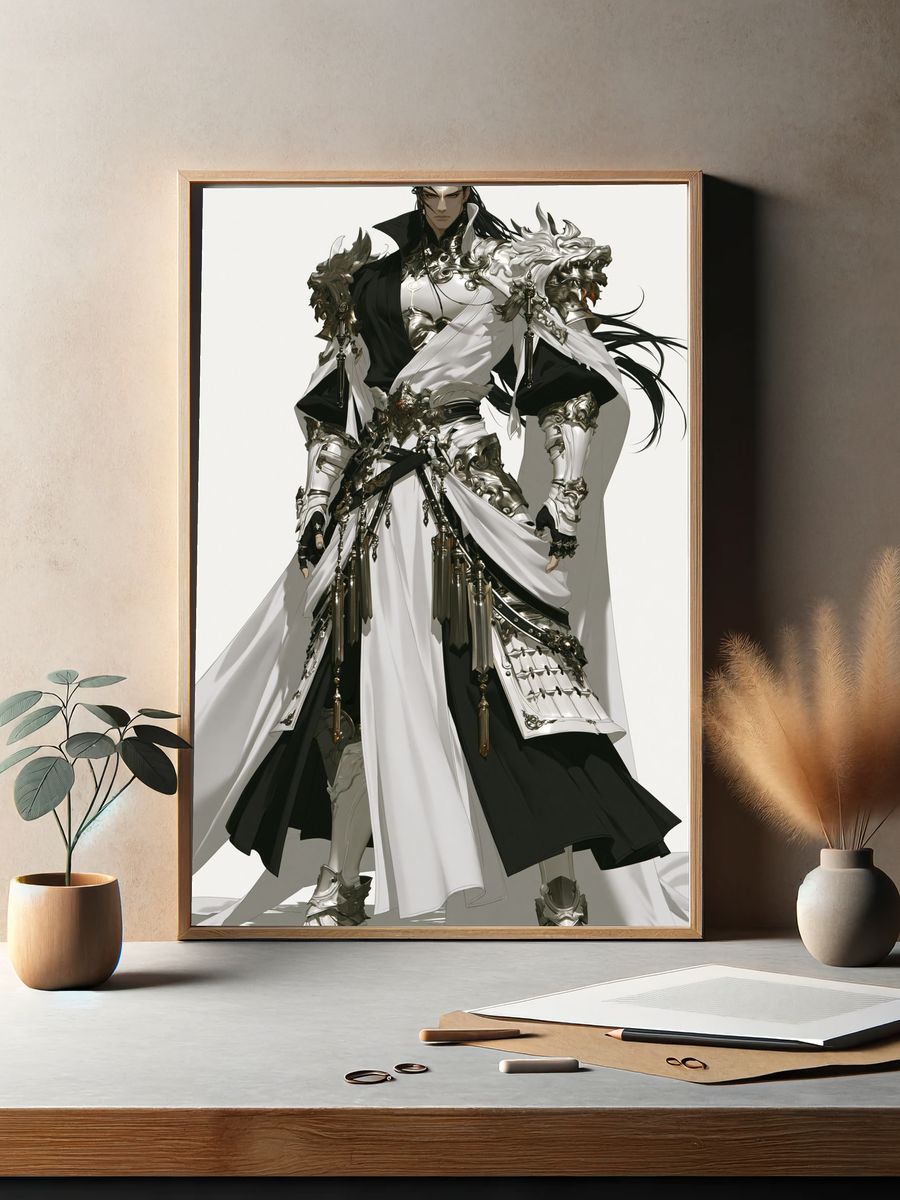 Armored Fantasy Warrior Illustration Poster. — room view 2