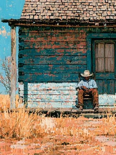 Desert Porch Cowboy Illustration Print. poster — illustration art