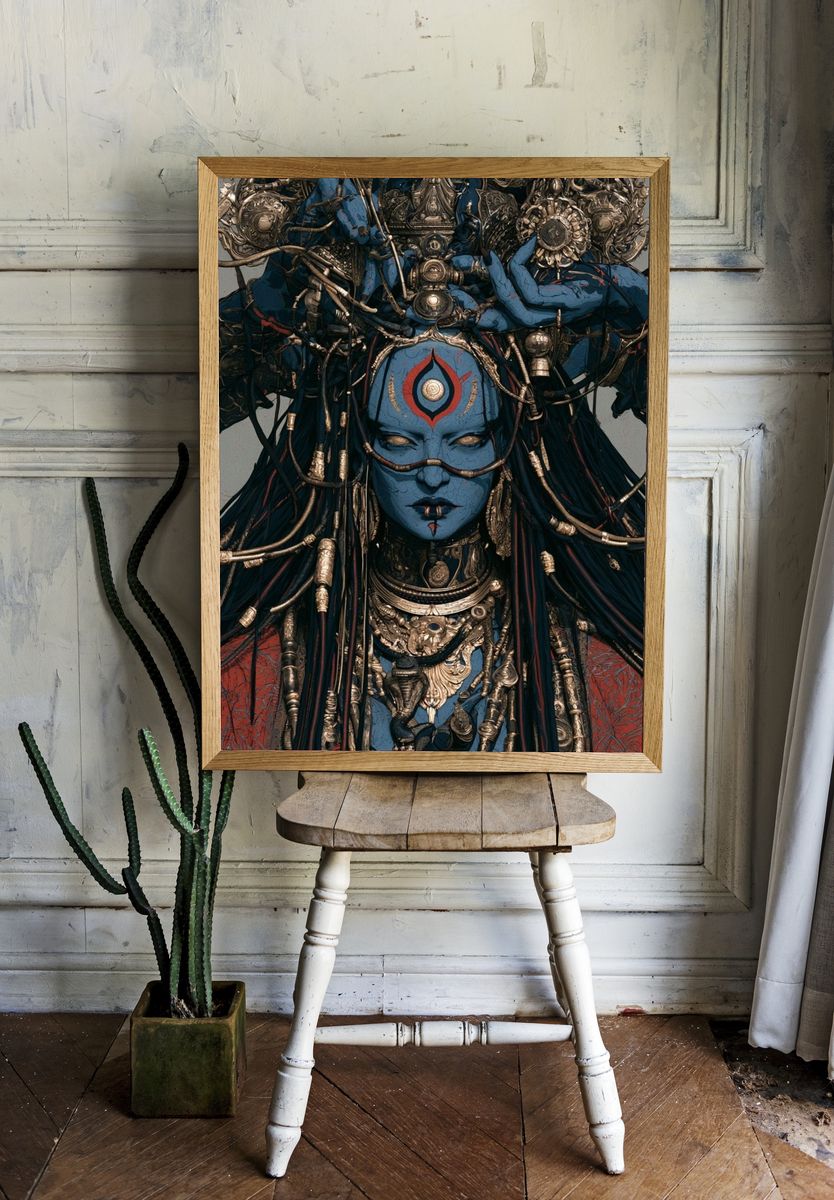 Blue Shaman Portrait Print. — room view 1