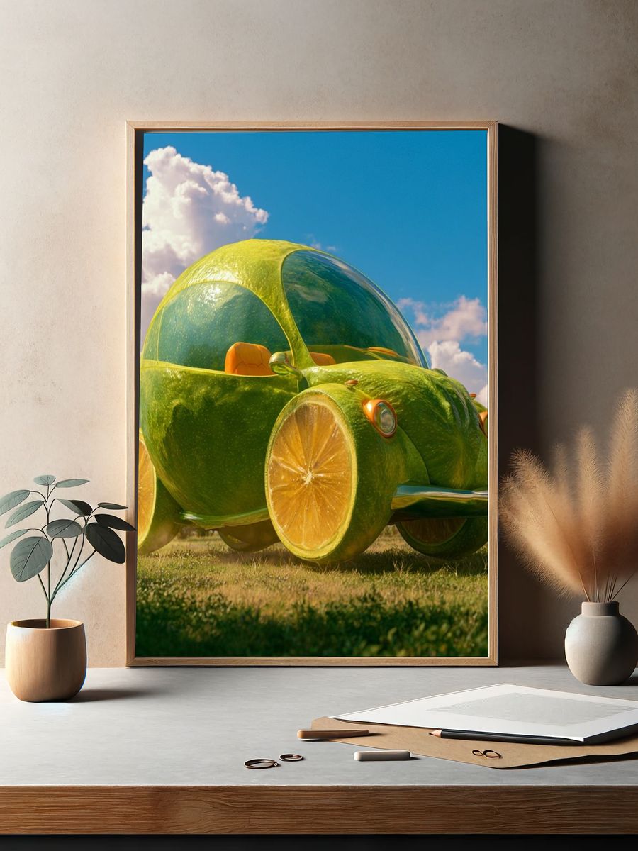 Lime Citrus Car Illustration Poster. — room view 2