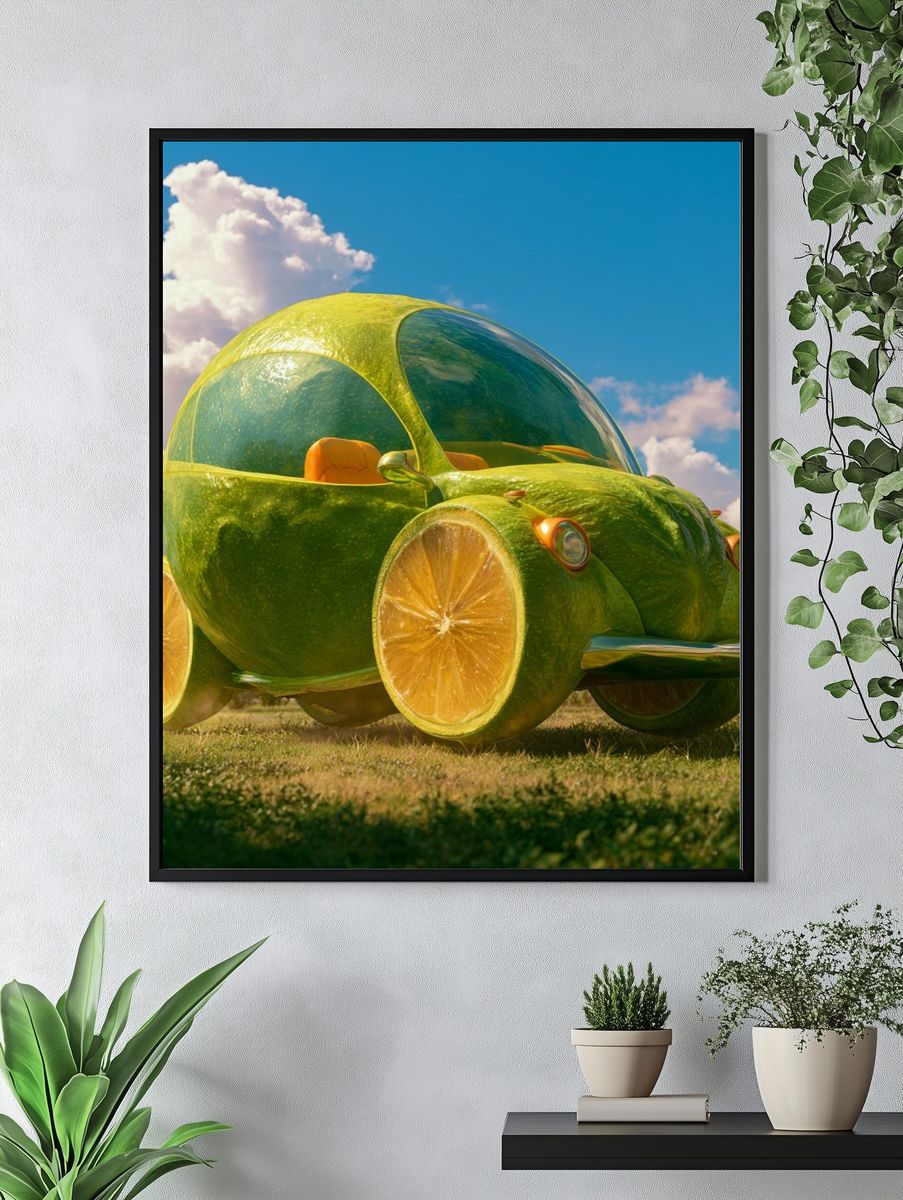Lime Citrus Car Illustration Poster. — room view 4
