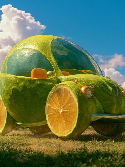 Lime Citrus Car Illustration Poster. poster