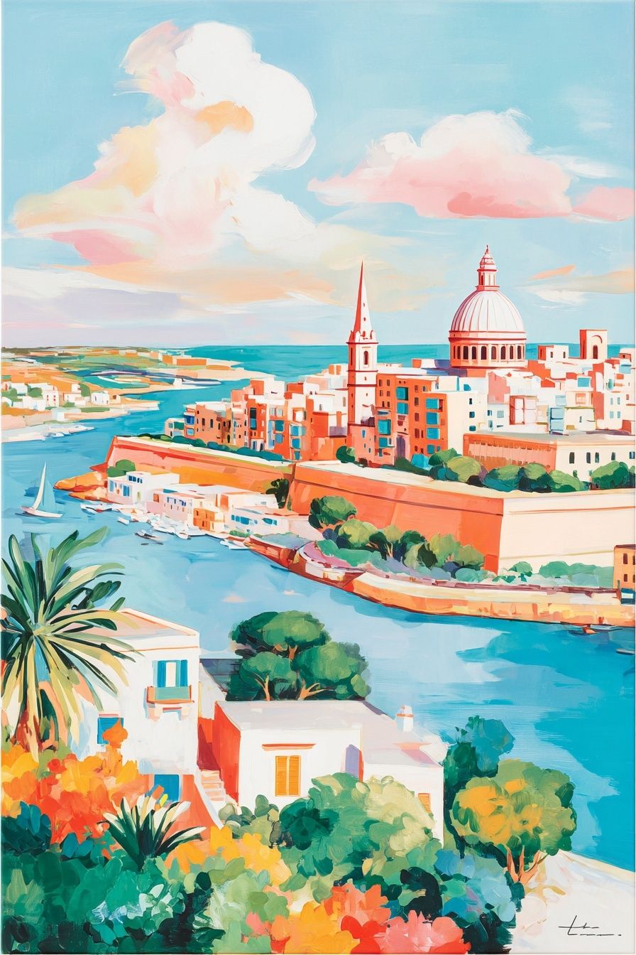 Harbor Cityscape Illustration Poster. poster detail