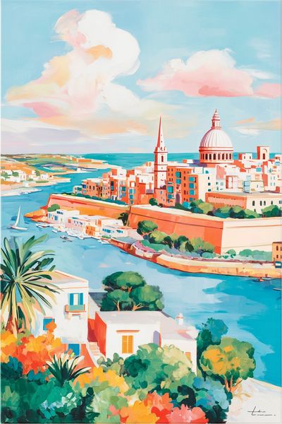Harbor Cityscape Illustration Poster. poster print