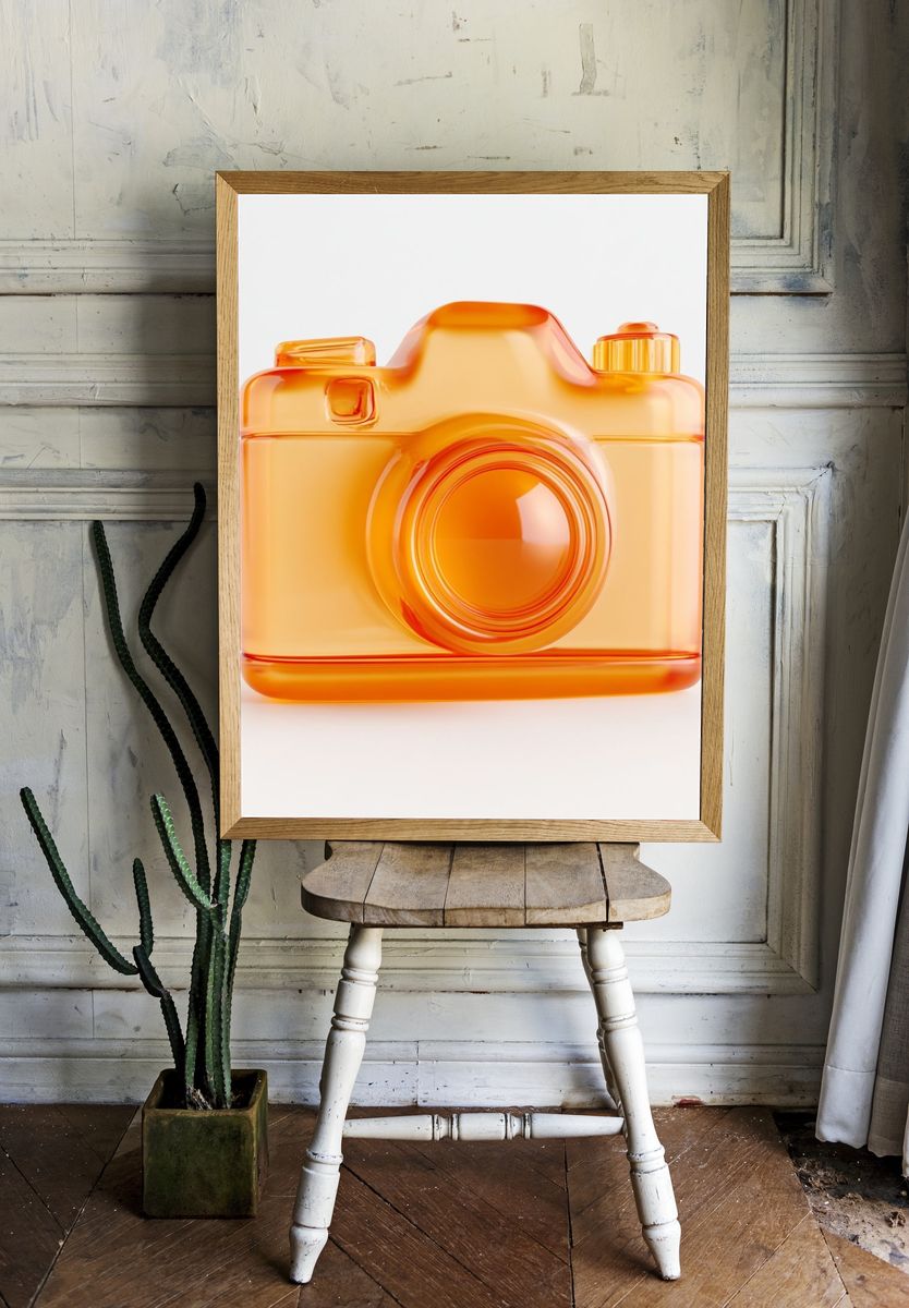Orange Camera Illustration Poster. — room view 1