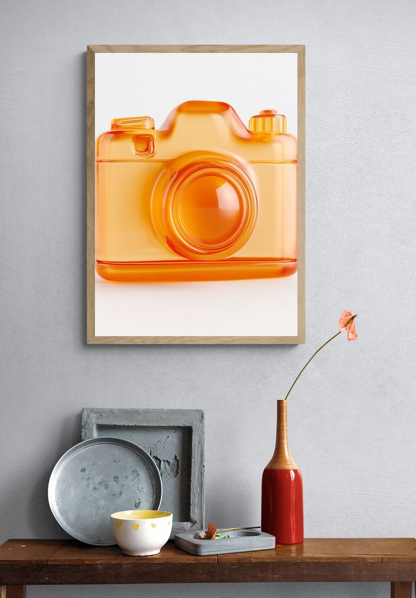 Orange Camera Illustration Poster. — room view 3