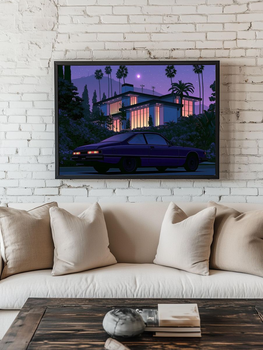 Moonlit Modern House Poster. room preview