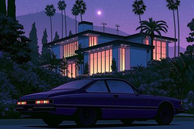 Moonlit Modern House Poster. poster print