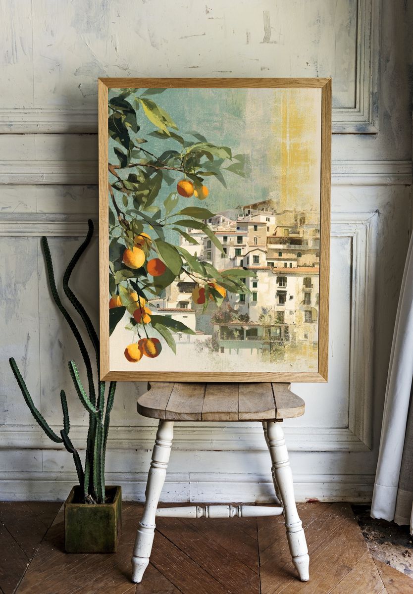 Mediterranean Citrus Village Illustration Print. — room view 1