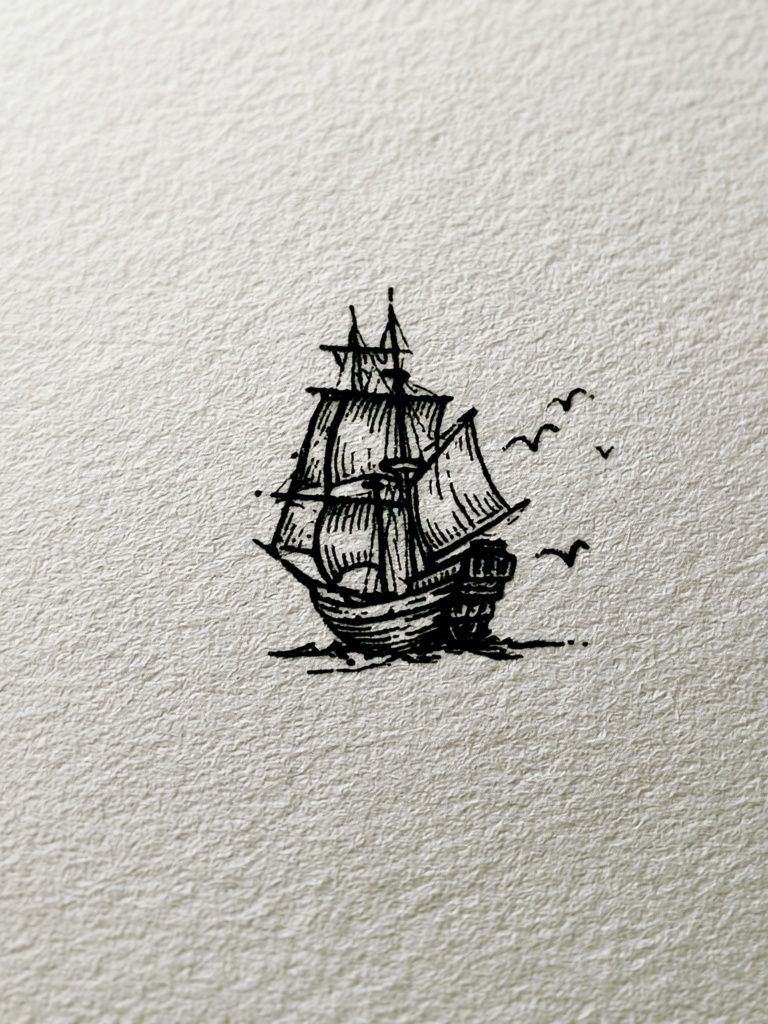 Sailing Ship Ink Print. poster — illustration art