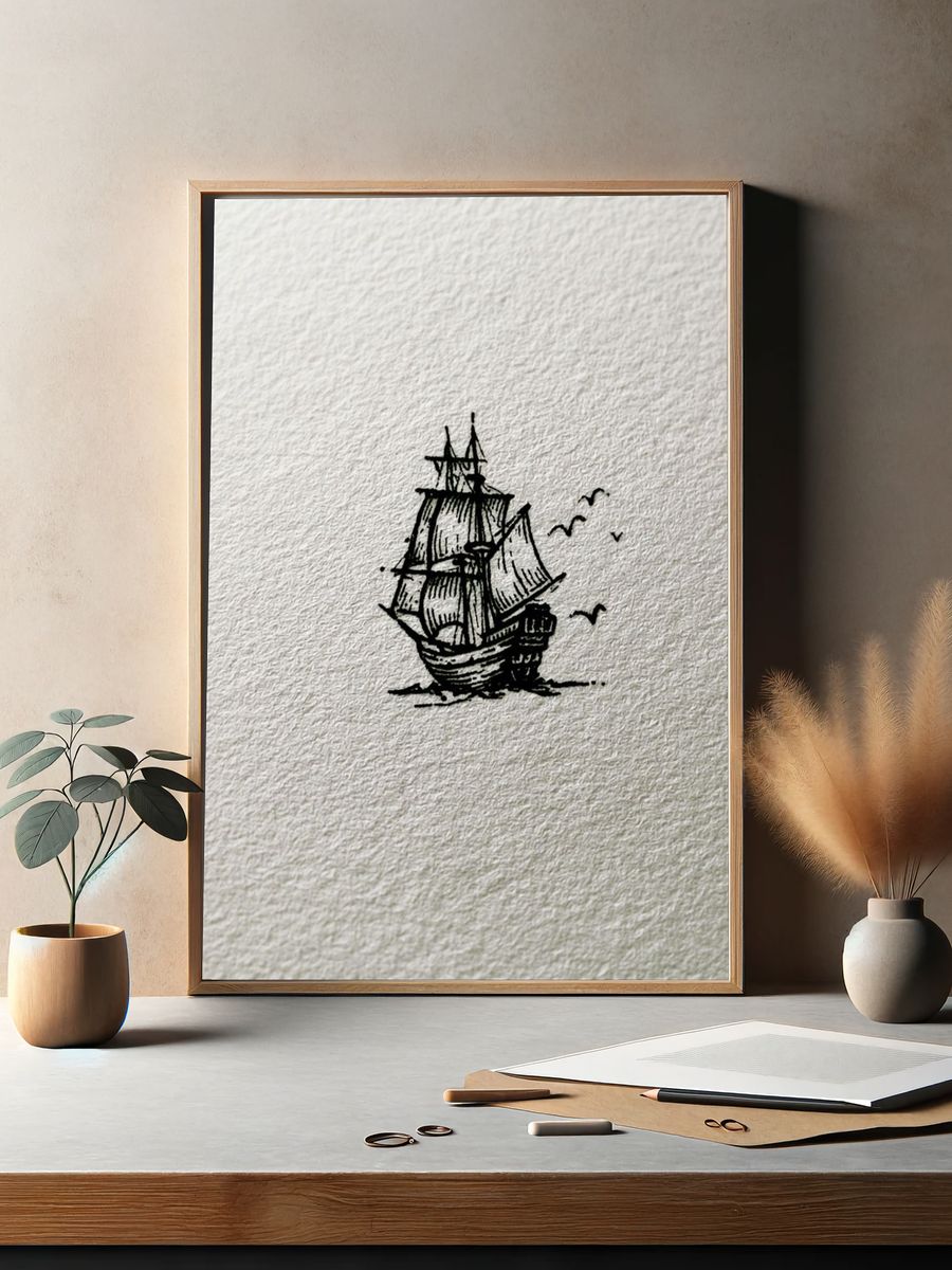 Sailing Ship Ink Print. — room view 2
