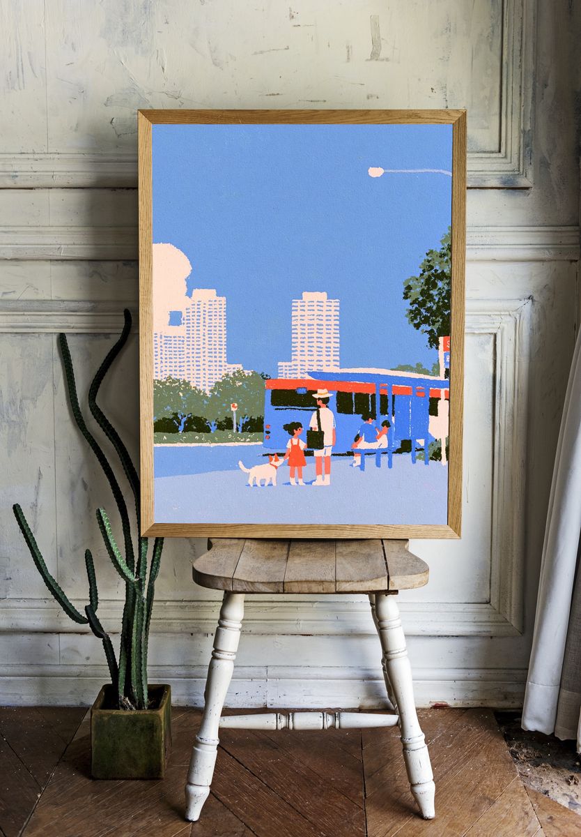 City Bus Stop Illustration Poster. room preview