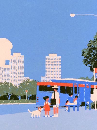City Bus Stop Illustration Poster. poster