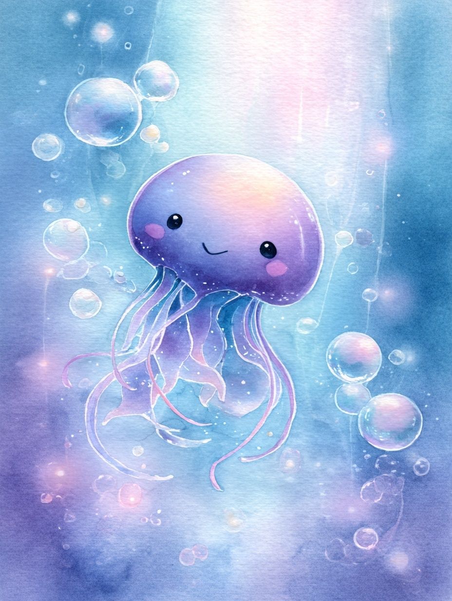 Cute Jellyfish Watercolor Poster. poster — illustration art