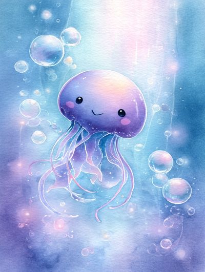 Cute Jellyfish Watercolor Poster. poster
