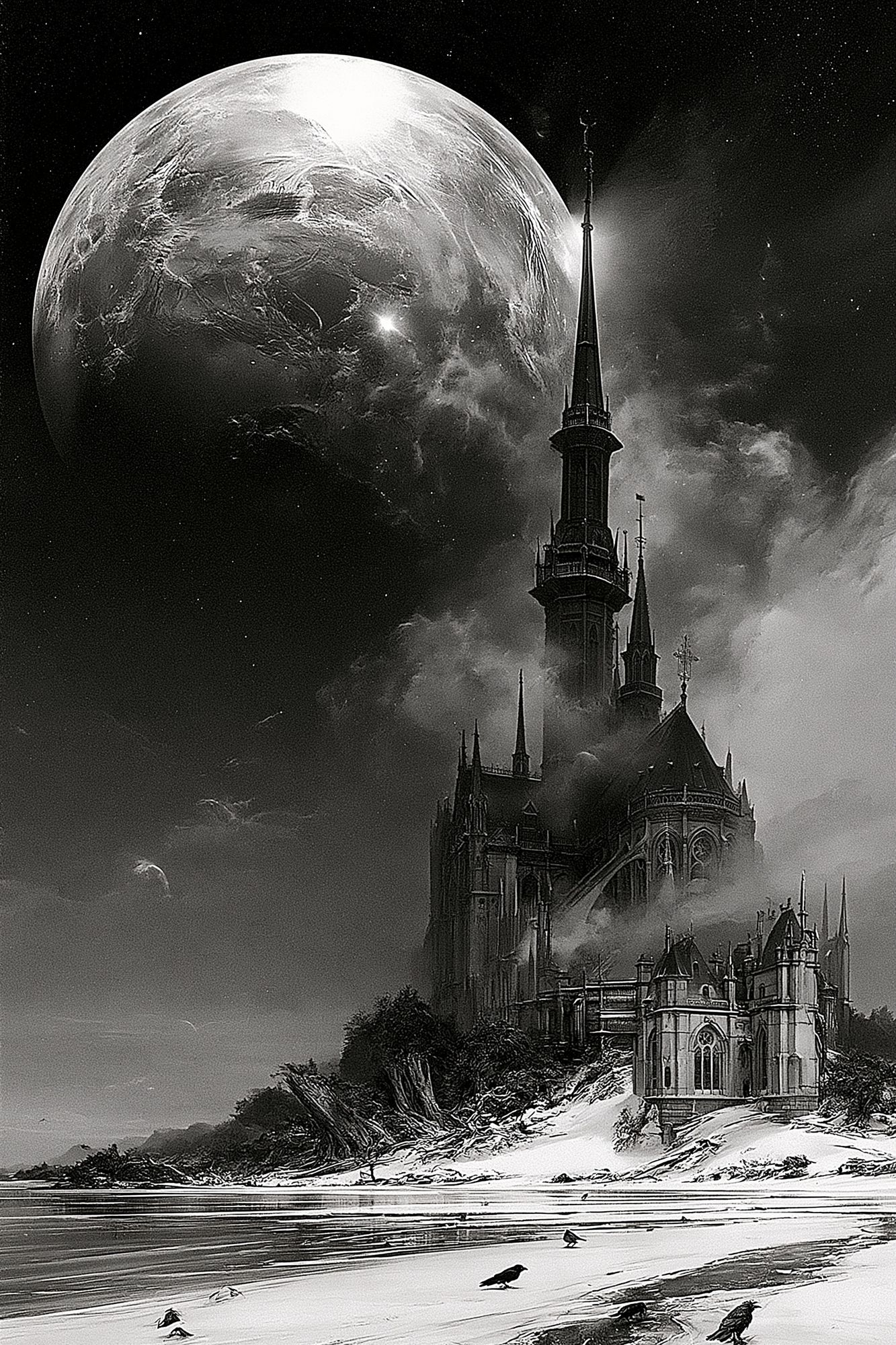 Moonlit Gothic Castle Poster. poster — illustration art