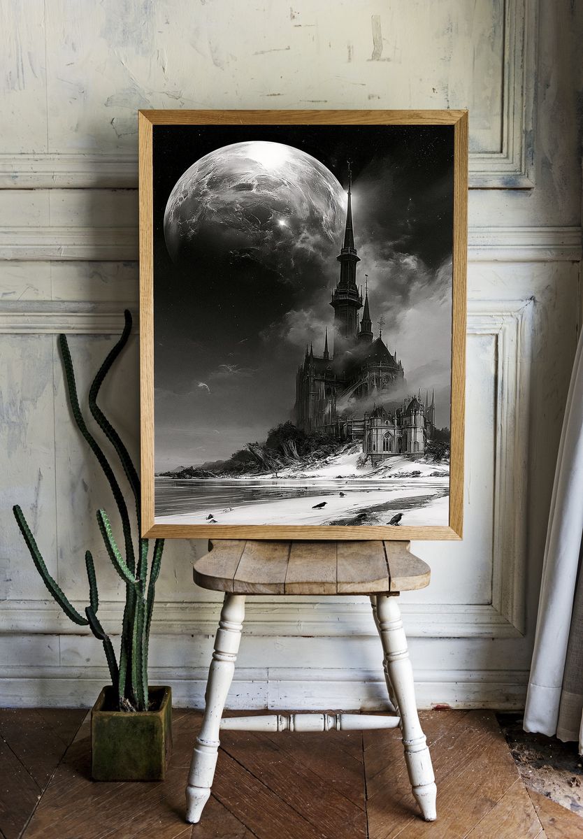 Moonlit Gothic Castle Poster. room preview