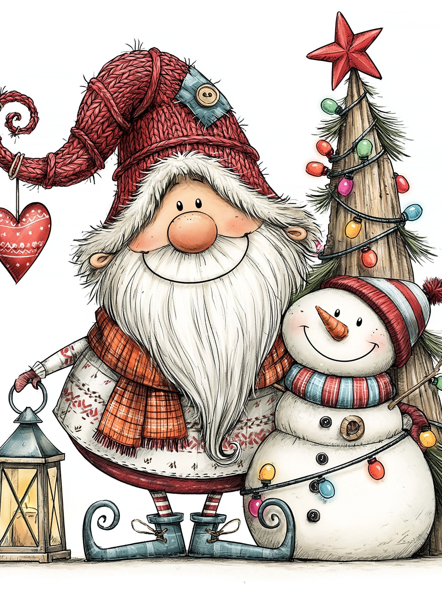 Christmas Gnome and Snowman Illustration Poster. poster — illustration art