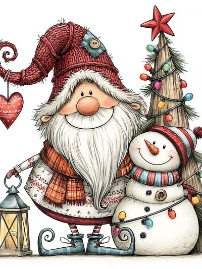 Christmas Gnome and Snowman Illustration Poster. poster