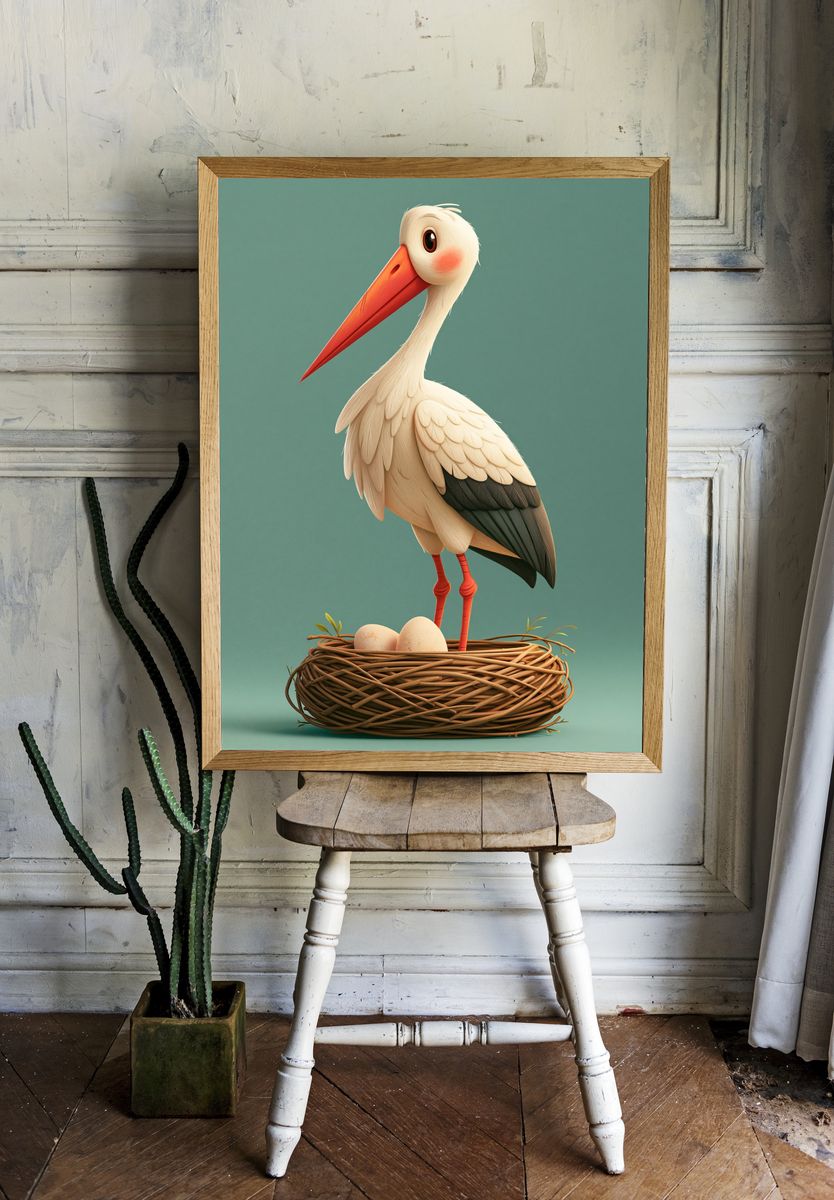 Stork Nest Illustration Poster. — room view 1