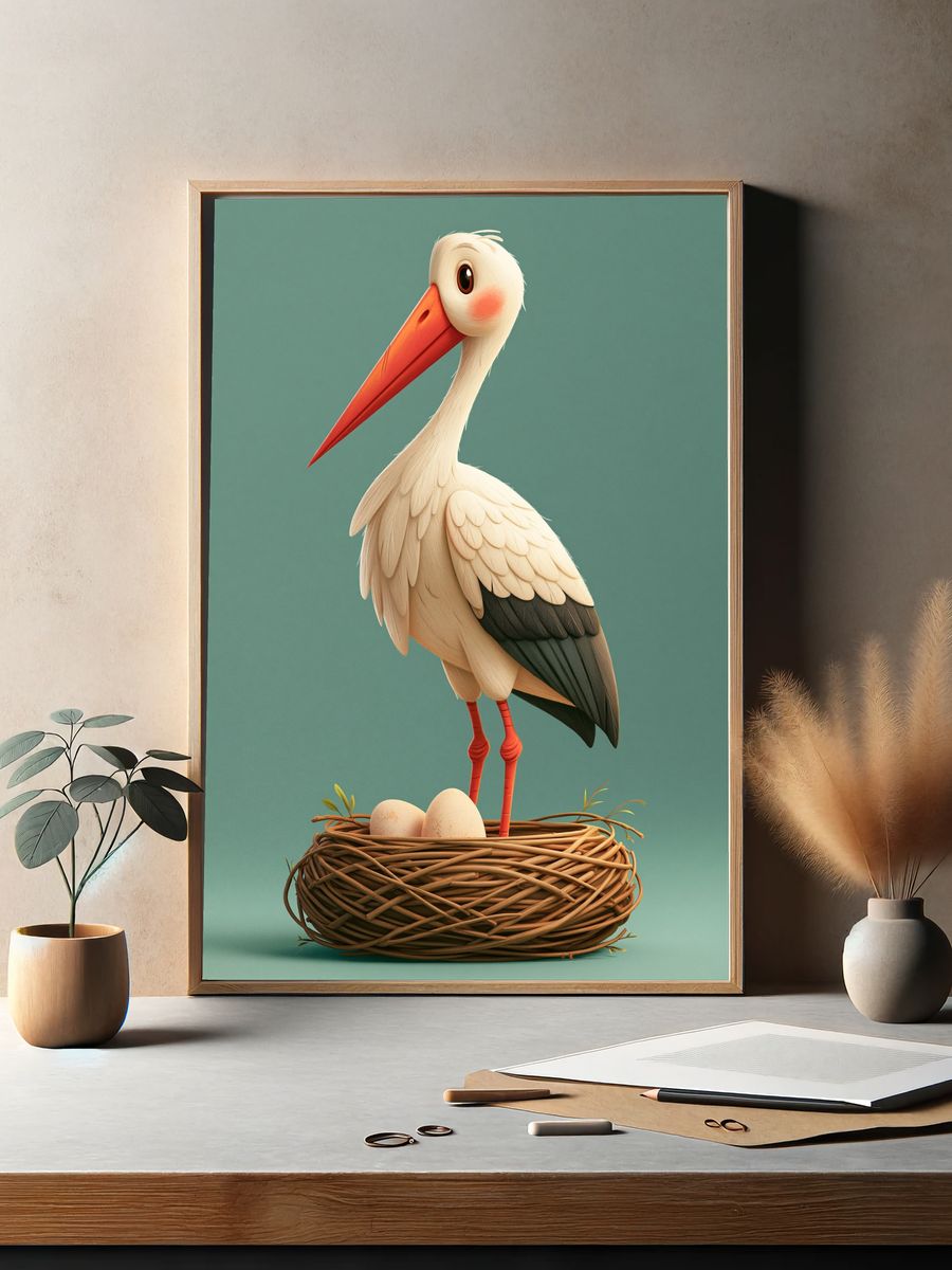 Stork Nest Illustration Poster. — room view 2