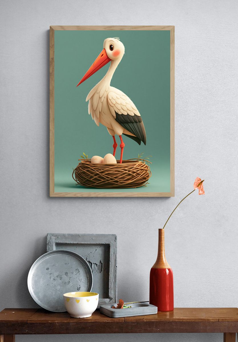 Stork Nest Illustration Poster. — room view 3