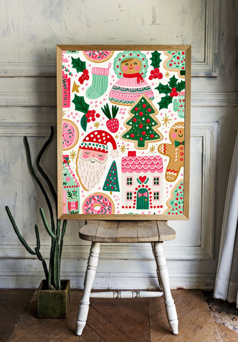 Christmas Gingerbread Village Poster. room preview