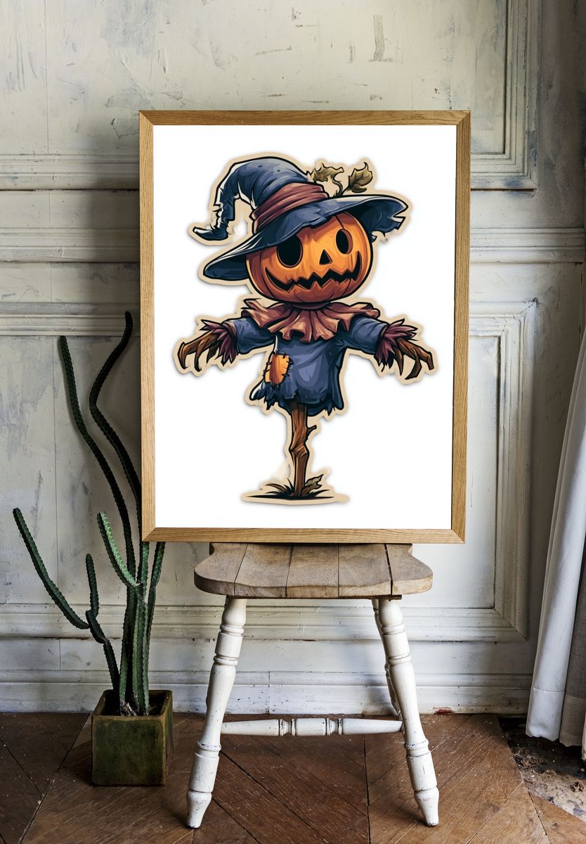 Scarecrow Pumpkin Illustration Poster. — room view 1