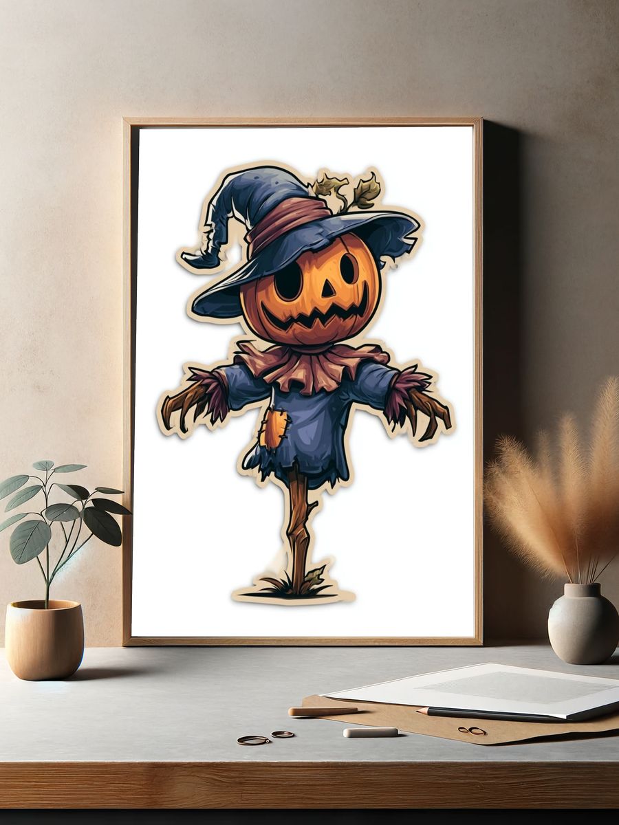 Scarecrow Pumpkin Illustration Poster. — room view 2