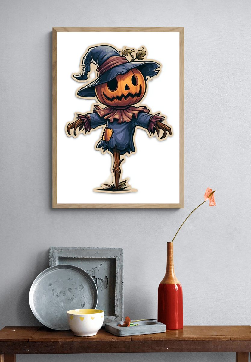 Scarecrow Pumpkin Illustration Poster. — room view 3