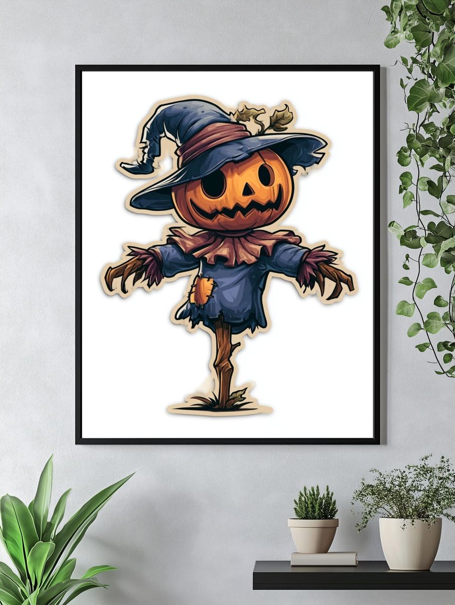 Scarecrow Pumpkin Illustration Poster. — room view 4