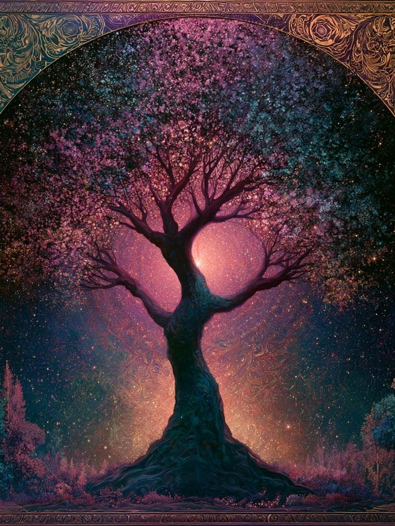 Cosmic Tree of Light Illustration Poster. poster — illustration art