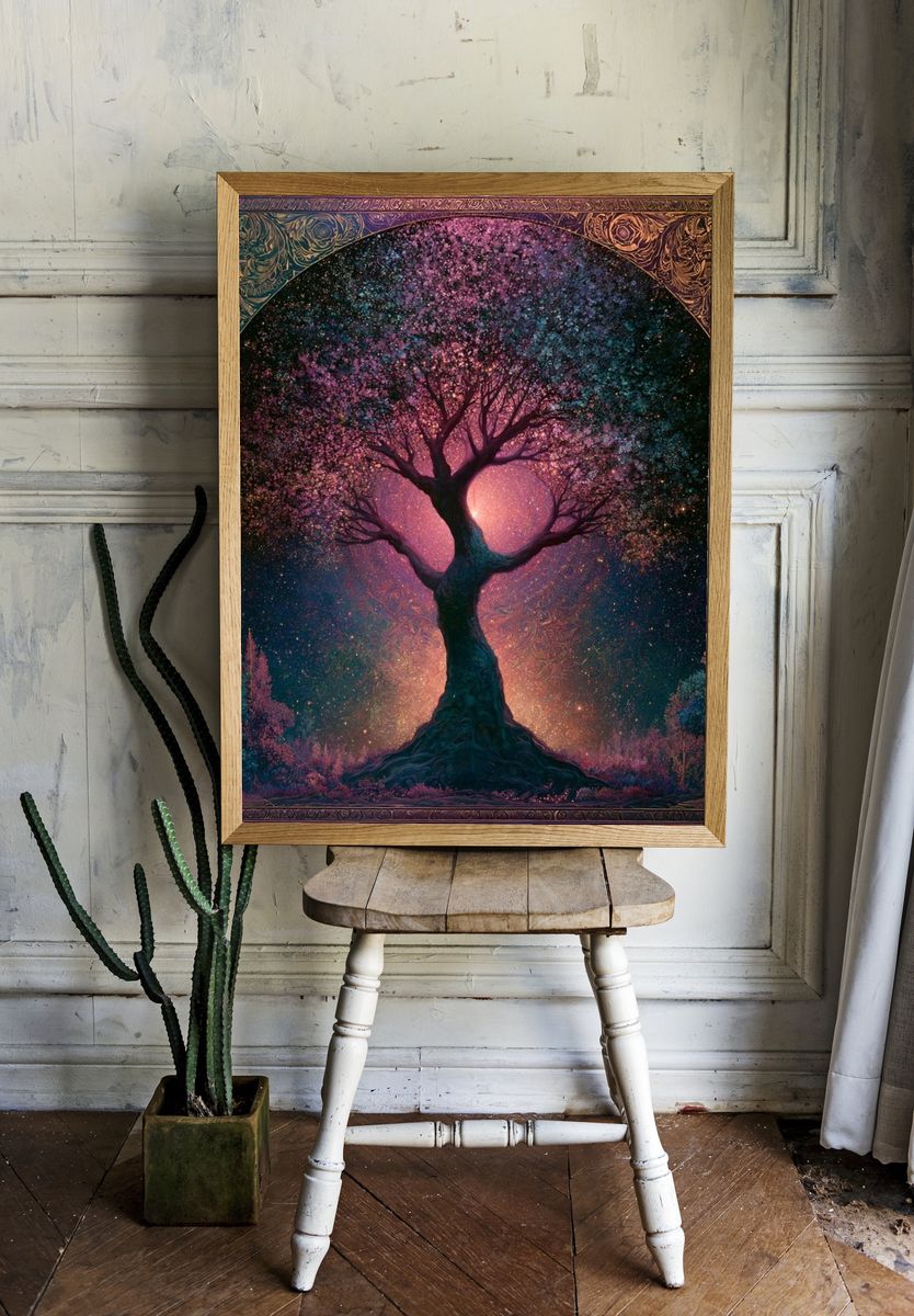 Cosmic Tree of Light Illustration Poster. — room view 1