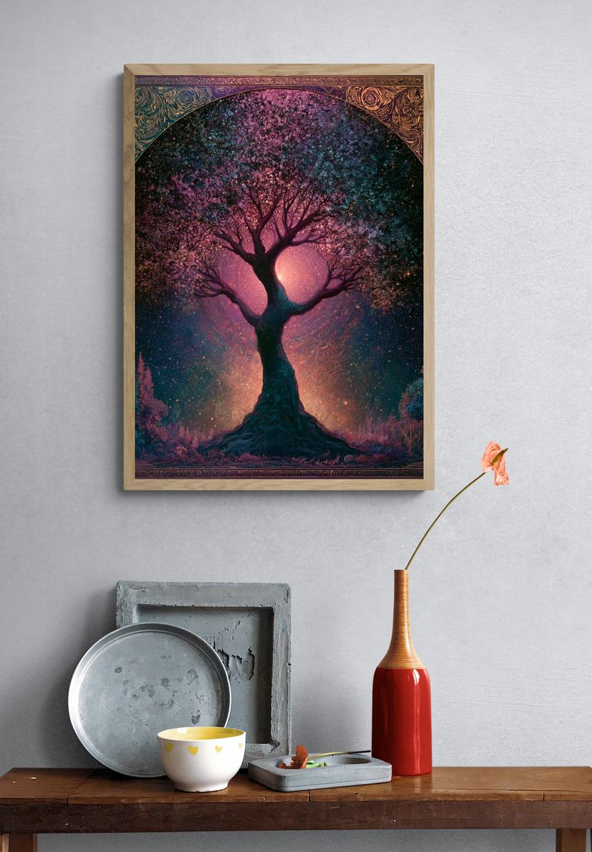 Cosmic Tree of Light Illustration Poster. — room view 3