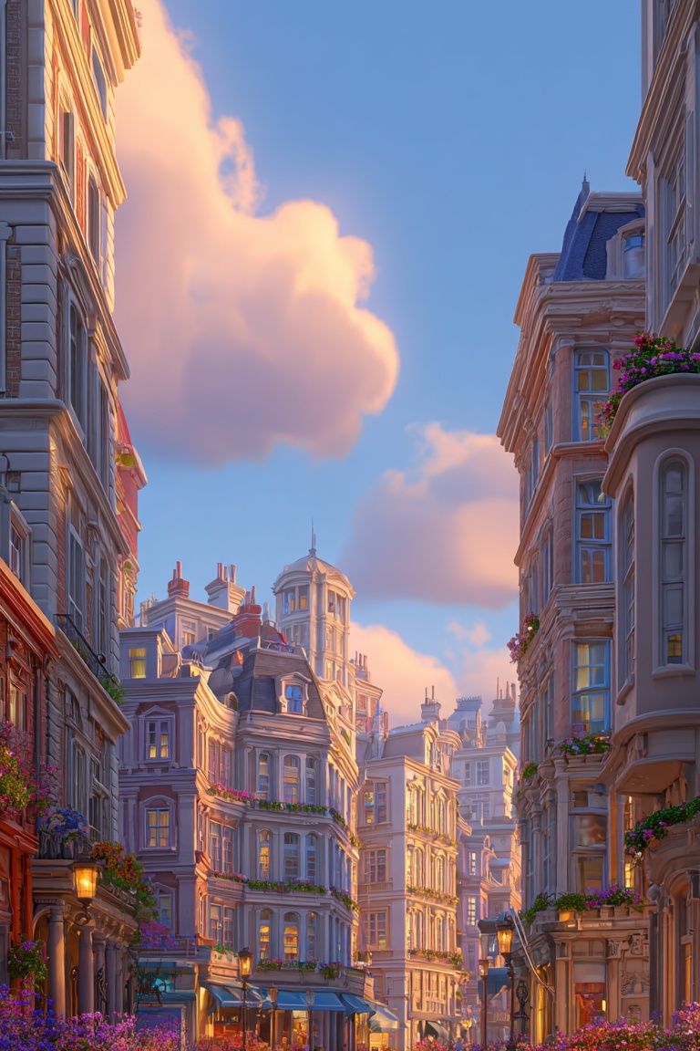 Parisian Street at Sunset Print. poster detail