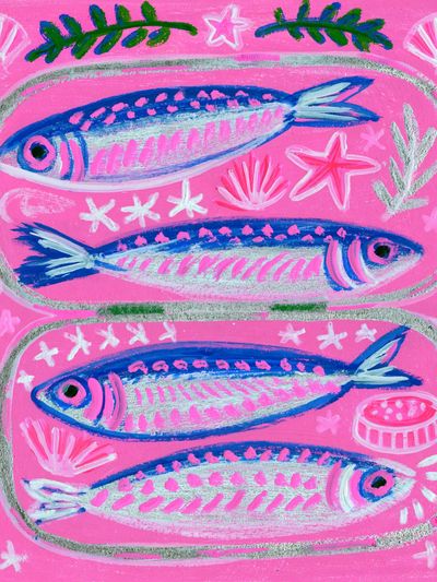 Pink Fish Folk Art Poster. poster