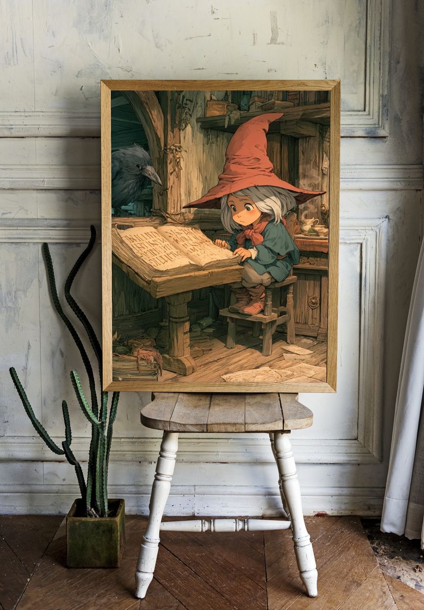Wizard Child and Raven Illustration Poster. — room view 1