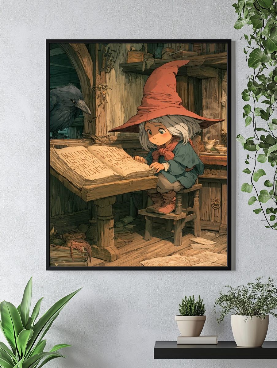 Wizard Child and Raven Illustration Poster. — room view 4
