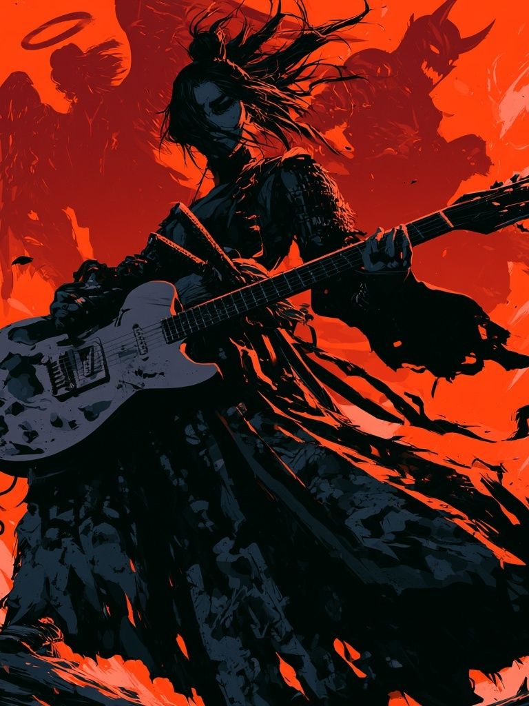Gothic Guitar Angel Illustration Poster. poster detail