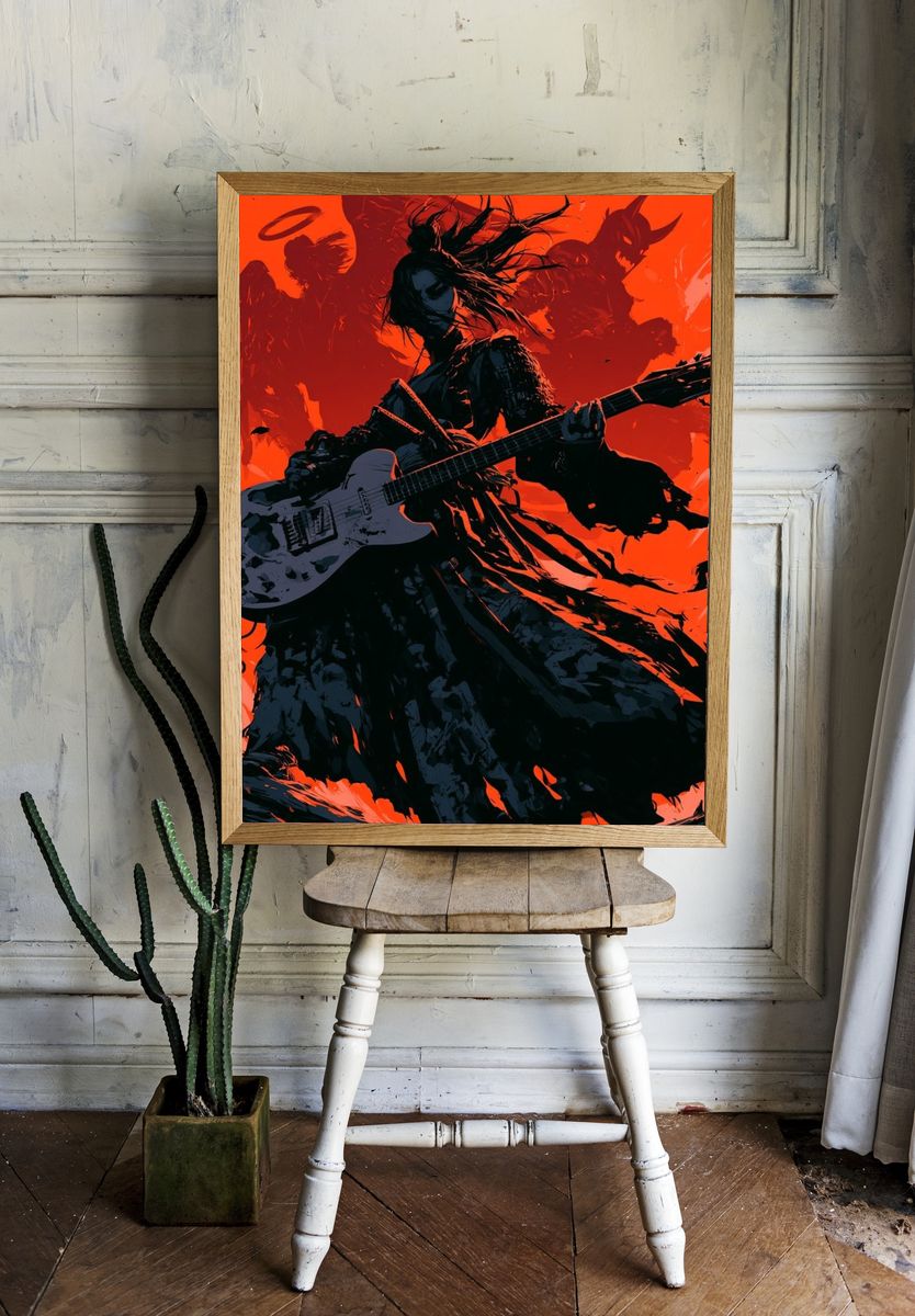 Gothic Guitar Angel Illustration Poster. room preview
